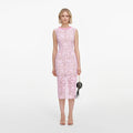 Pink Lace Beaded Trim Midi Dress