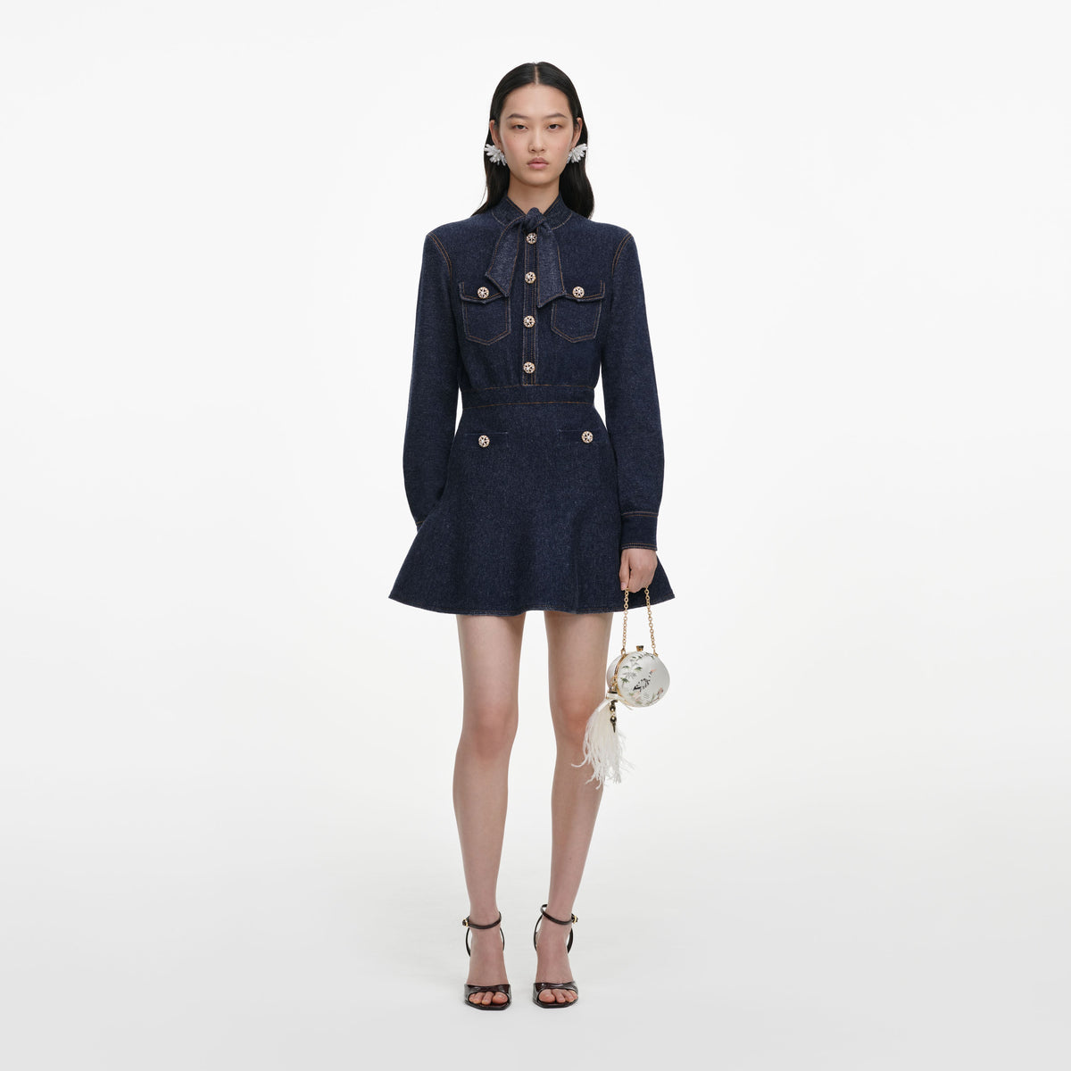 Navy Textured Knit Mini Dress
