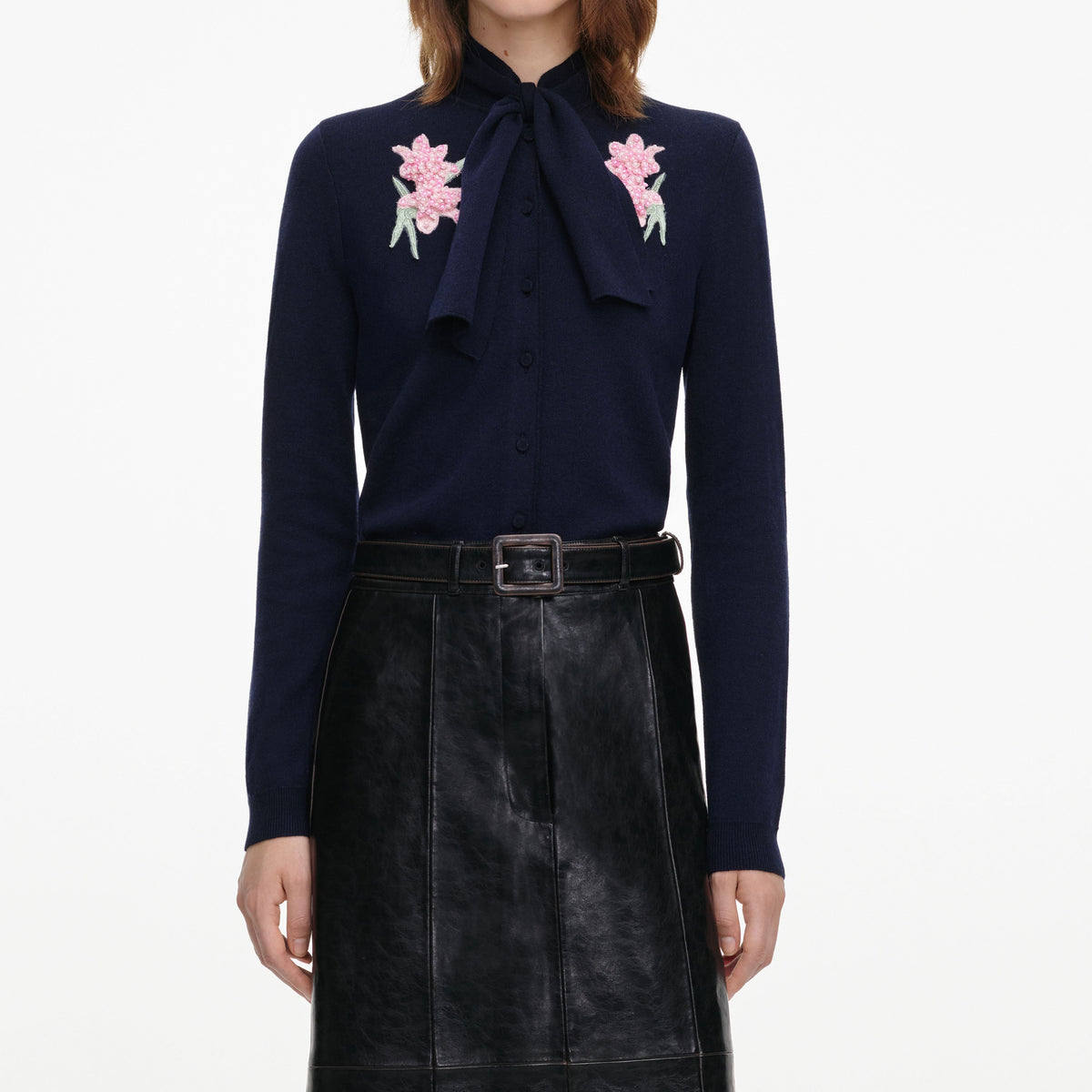 Navy Sequin Embellished Knit Cardigan