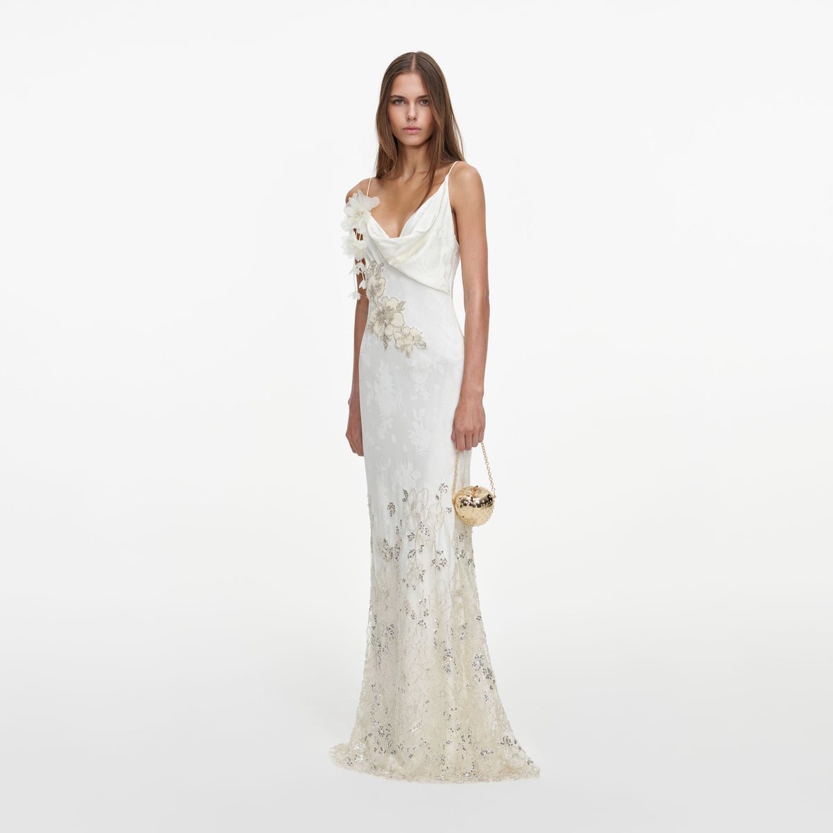 Cream Embellished Floral Maxi Dress