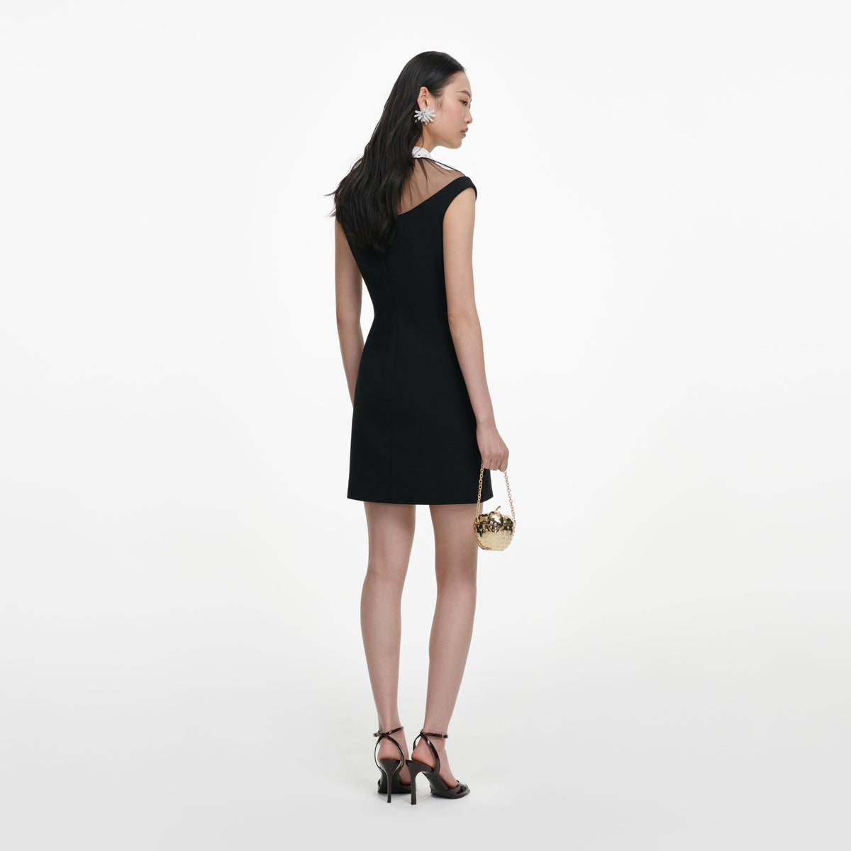 Black Crepe Contrast Collar Mini Dress