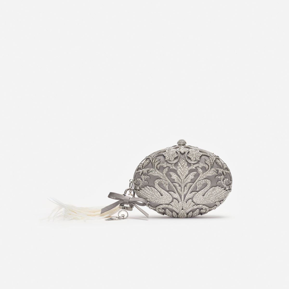 Silver Crystal Antique Oval Clutch Bag
