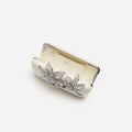 Cream Leather Crystal Flower Clutch Bag