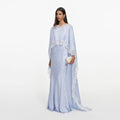 Blue Satin Lace Cape Maxi Dress