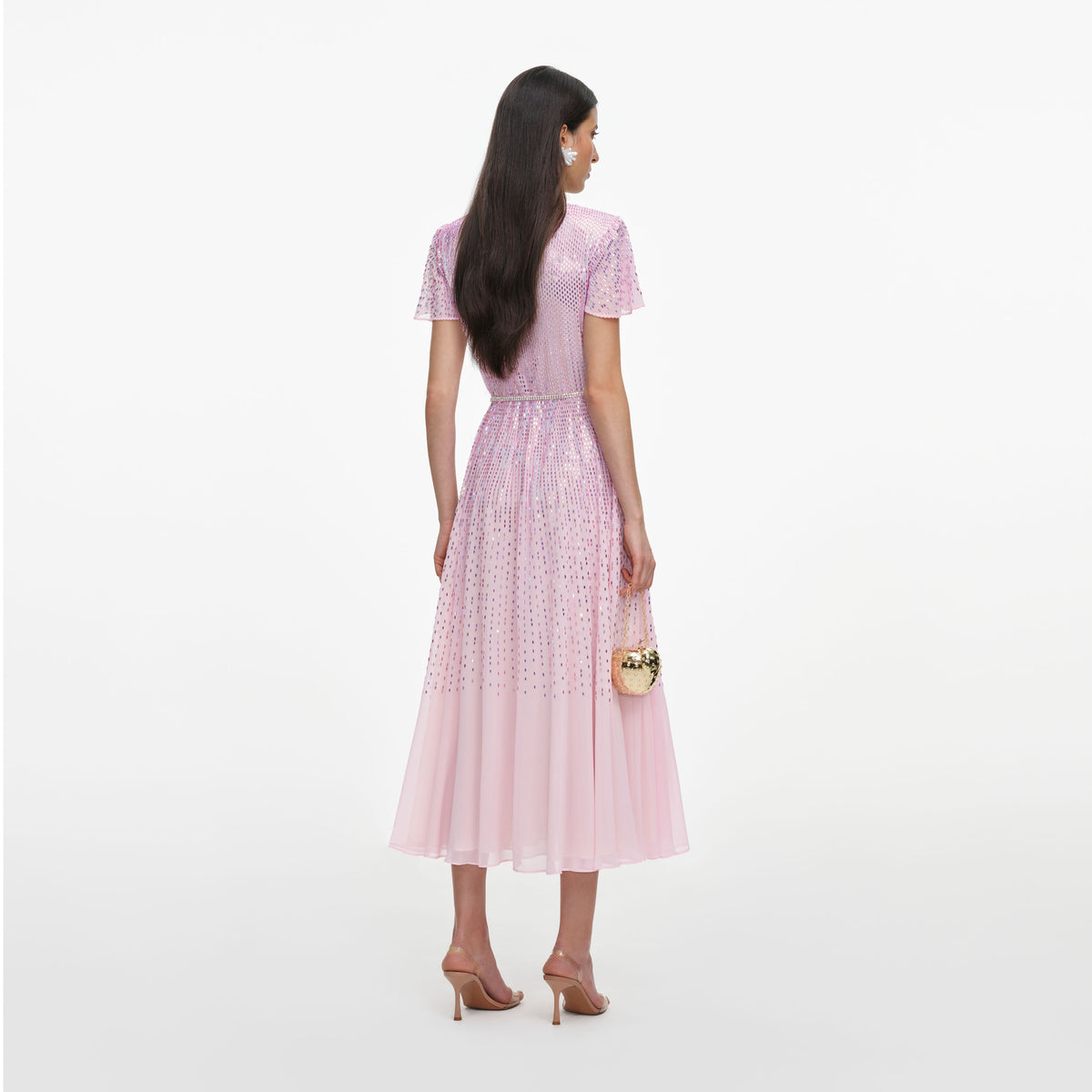 Pink Ombre Rhinestone Twist Midi Dress