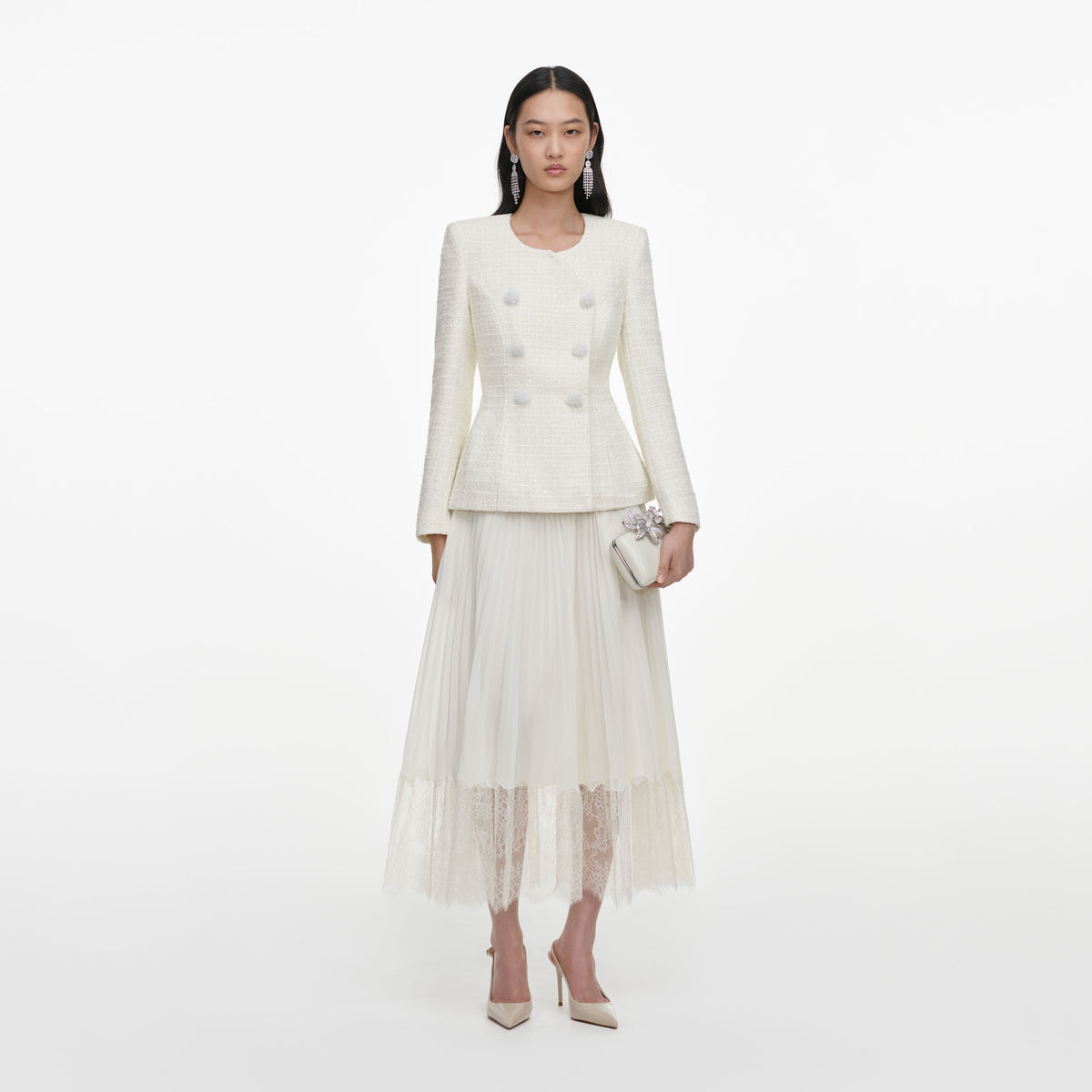 Cream Boucle Wrap Midi Dress