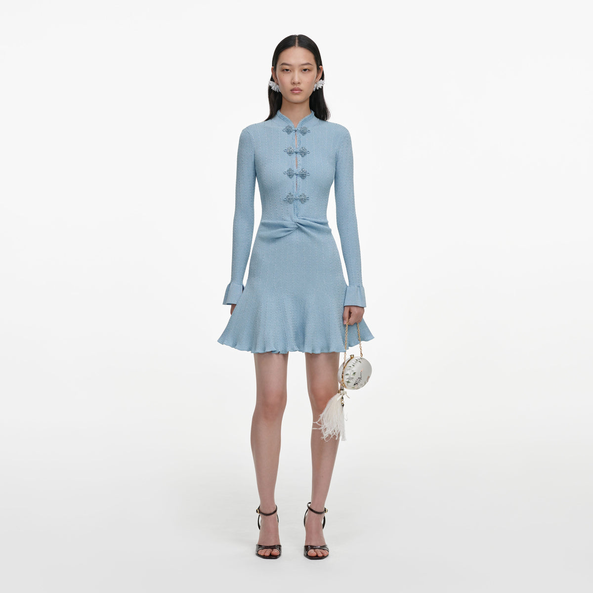 Blue Metallic Knit Mini Dress