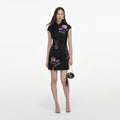 Black Jacquard Sequin Embroidered Mini Dress