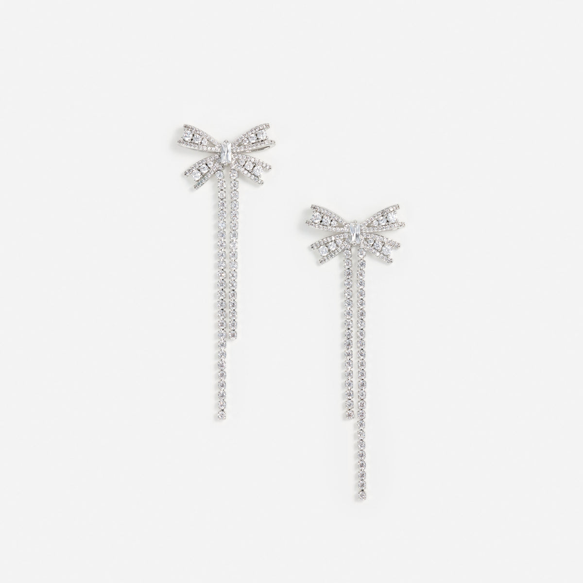Silver Crystal Bow Dangle Earrings