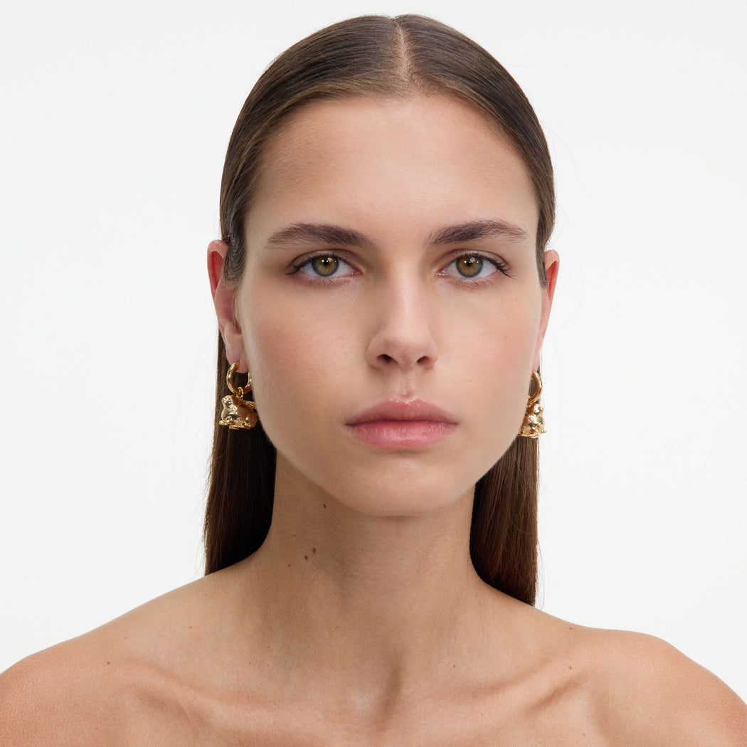 Gold Crystal Bunny Hoop Earrings