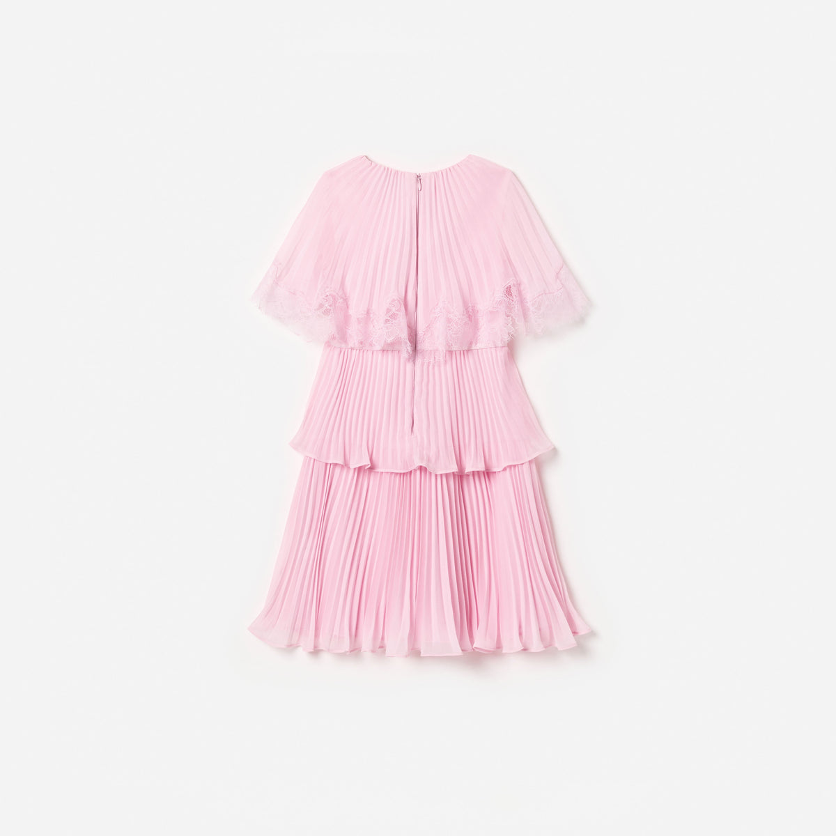 Pink Chiffon Tiered Cape Dress