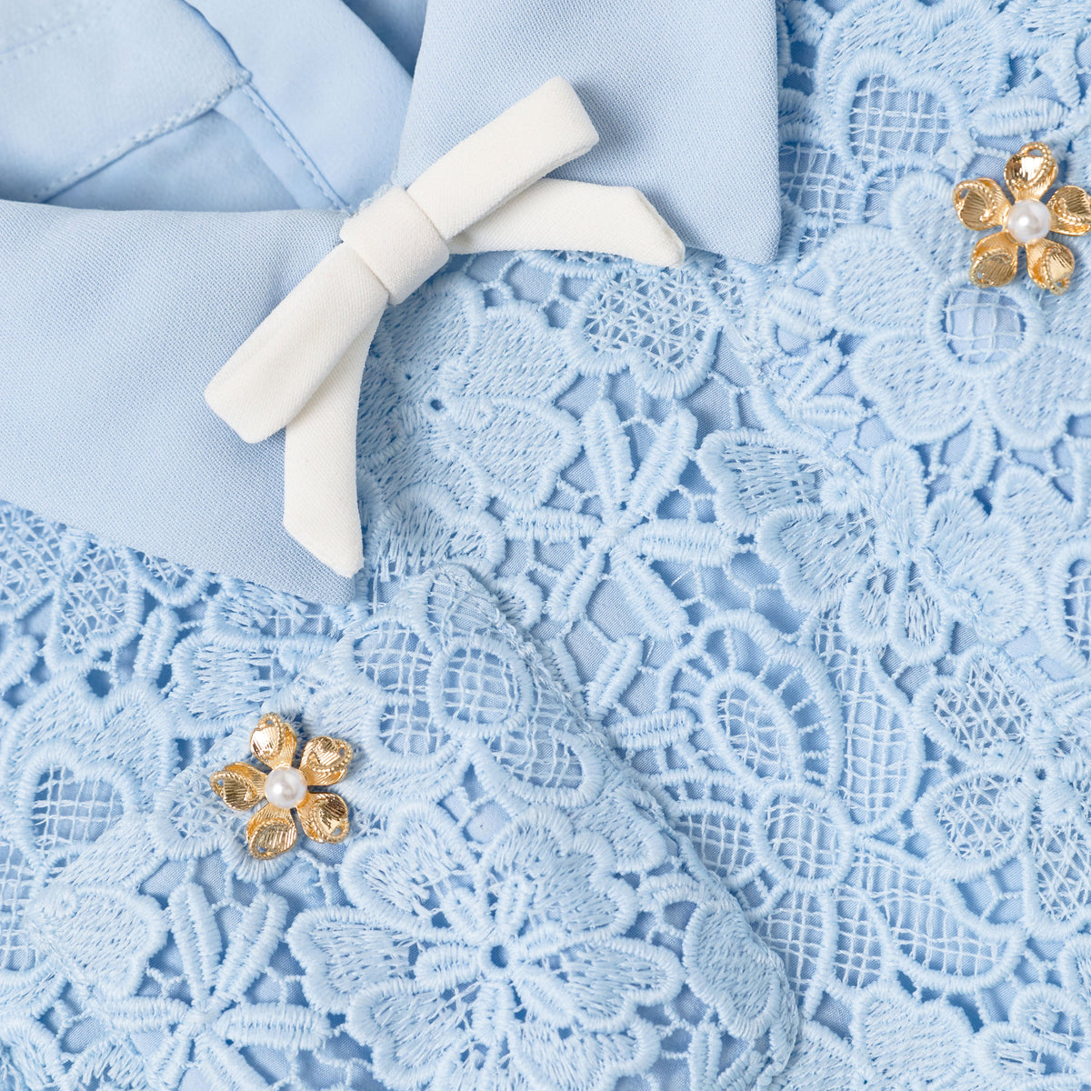 Blue Lace Bow Collar Dress