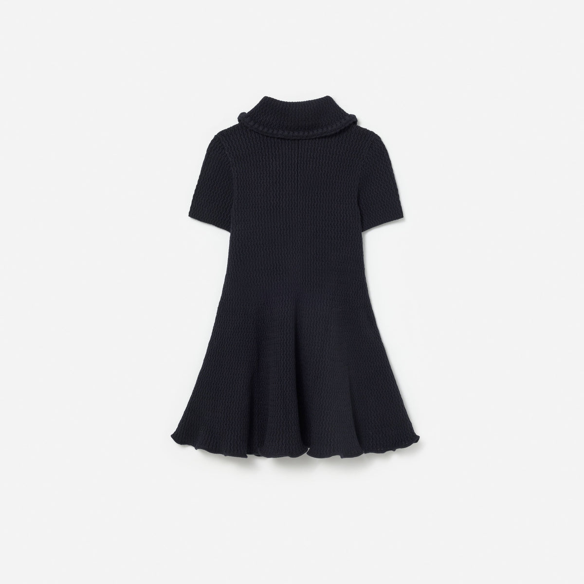Navy Viscose Knit Bow Collar Dress