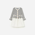Cream Striped Ribbed Knit Mini Dress