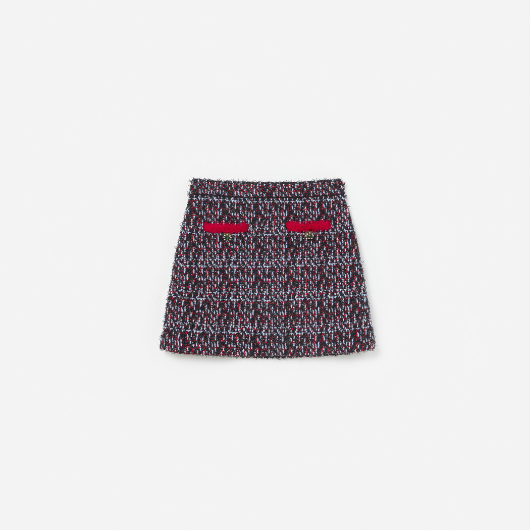 Front view of a girl wearing the Multi Textured Knit Skirt