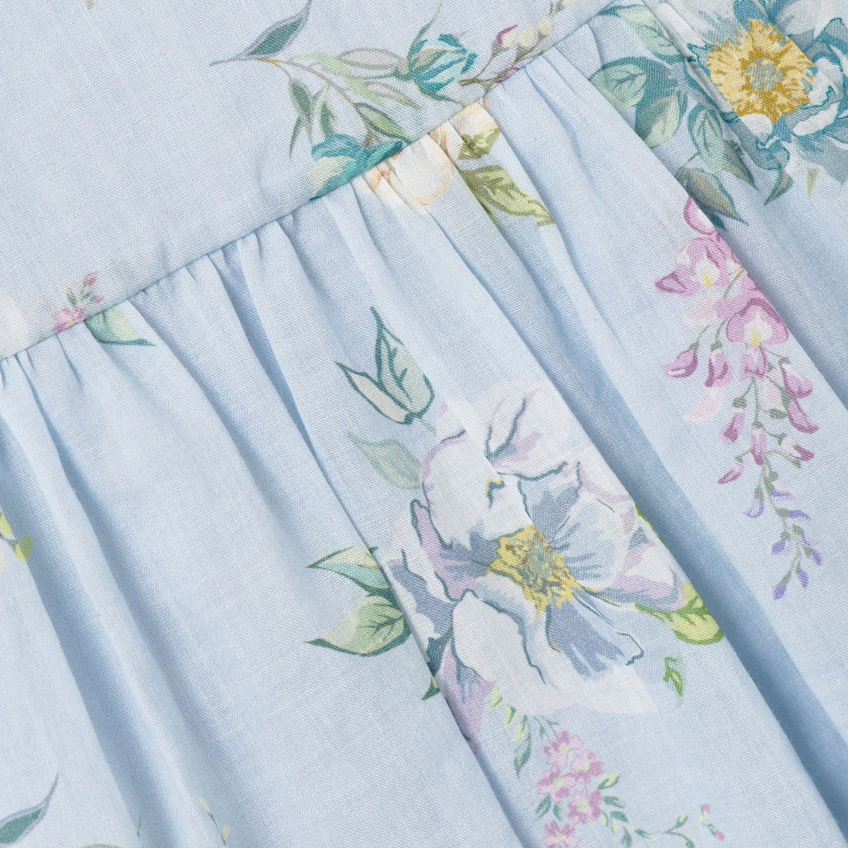 Blue Floral Printed Sleeveless Ramie Dress