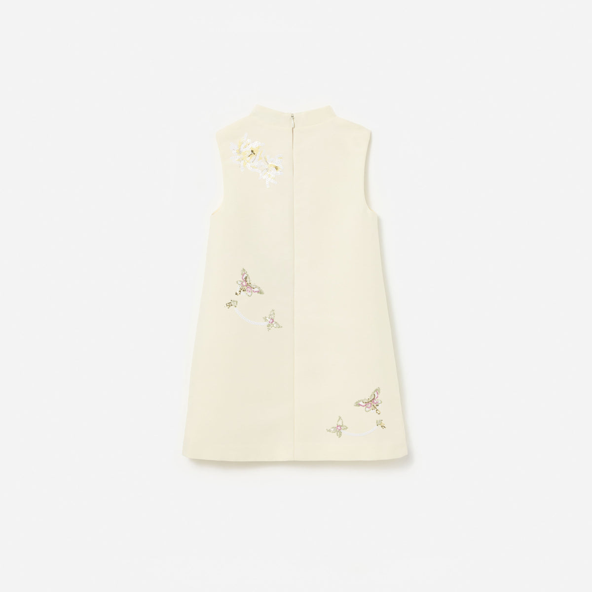 Cream Floral Jacquard Sleeveless Dress