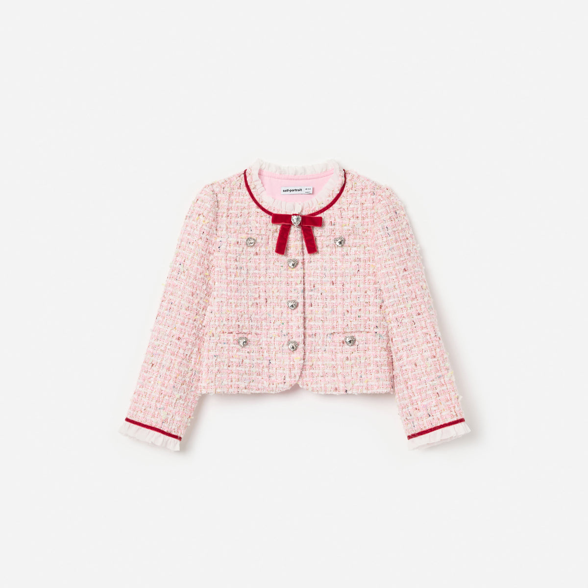 Pink Textured  Boucle Frill Collar  Jacket