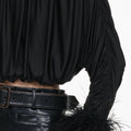 Black Jersey Gathered Feather Top