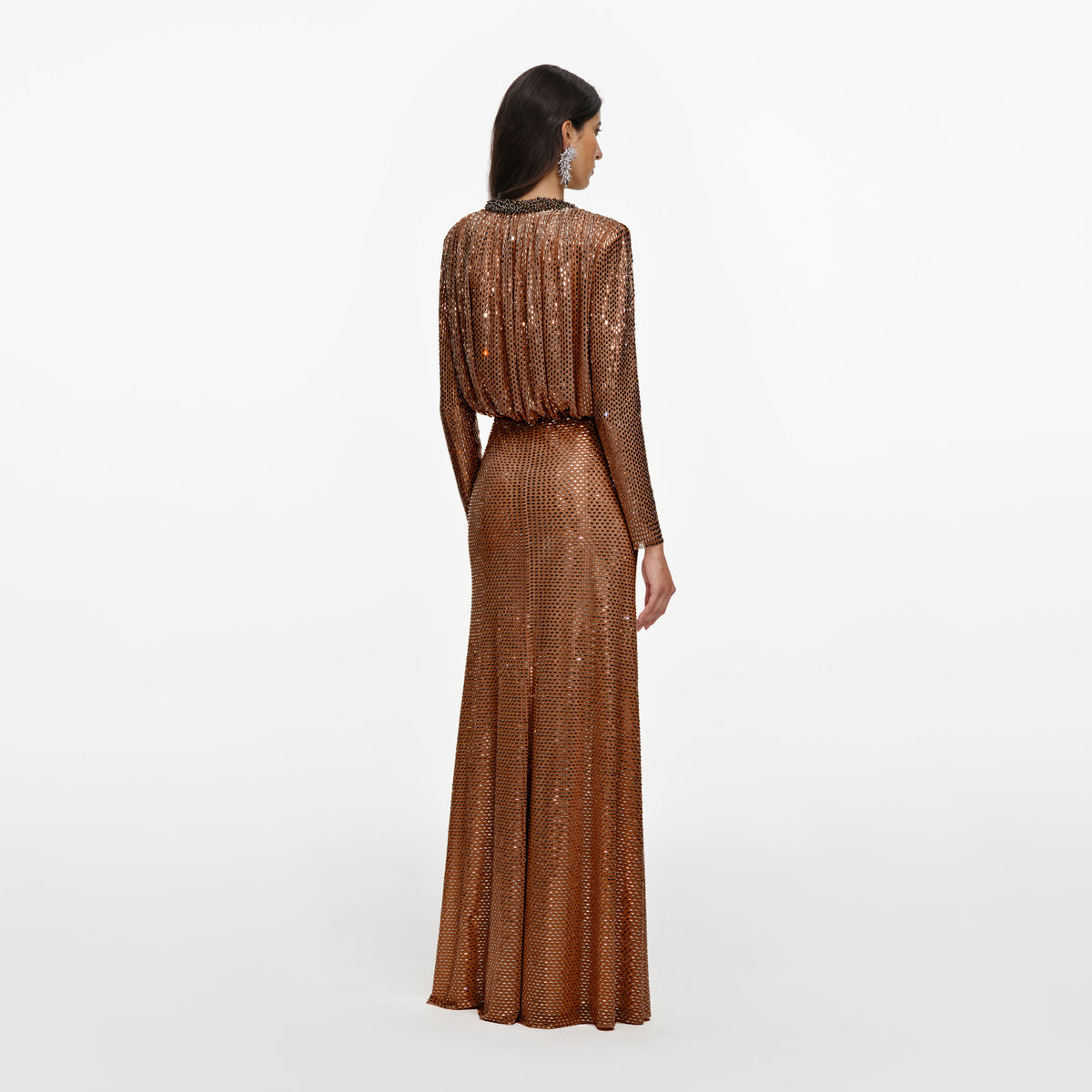 Brown Rhinestone Embellished Maxi Dress