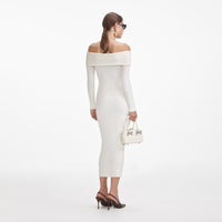 Cream Off Shoulder Knit Midi Dress