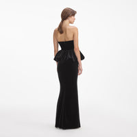 Black Velvet Peplum Maxi Dress