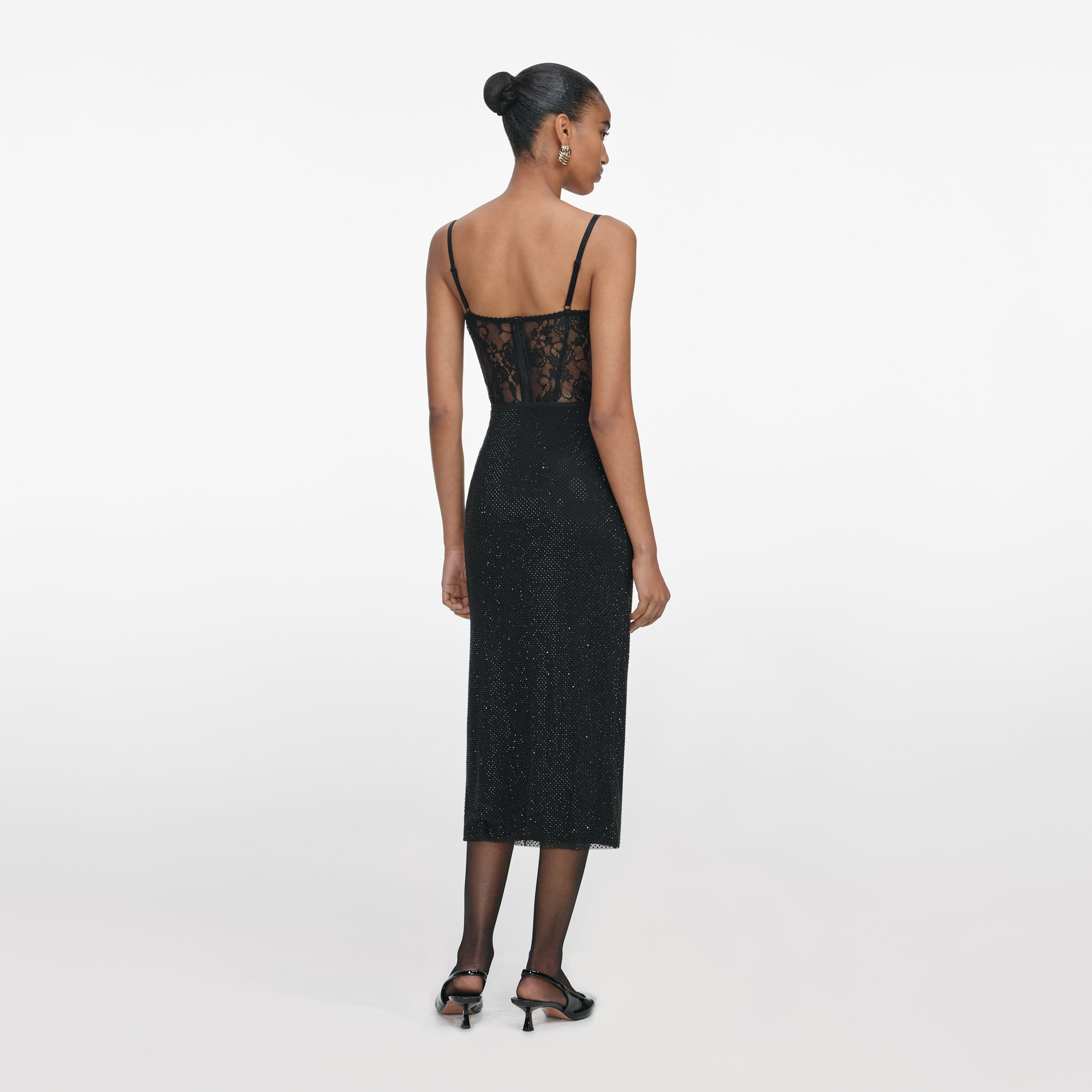 Black Rhinestone Midi Skirt