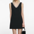 Black Crepe Crystal Trim Mini Dress