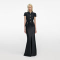 Black Sequin Boucle Satin Maxi Dress