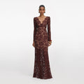 Brown Floral Lace Maxi Dress