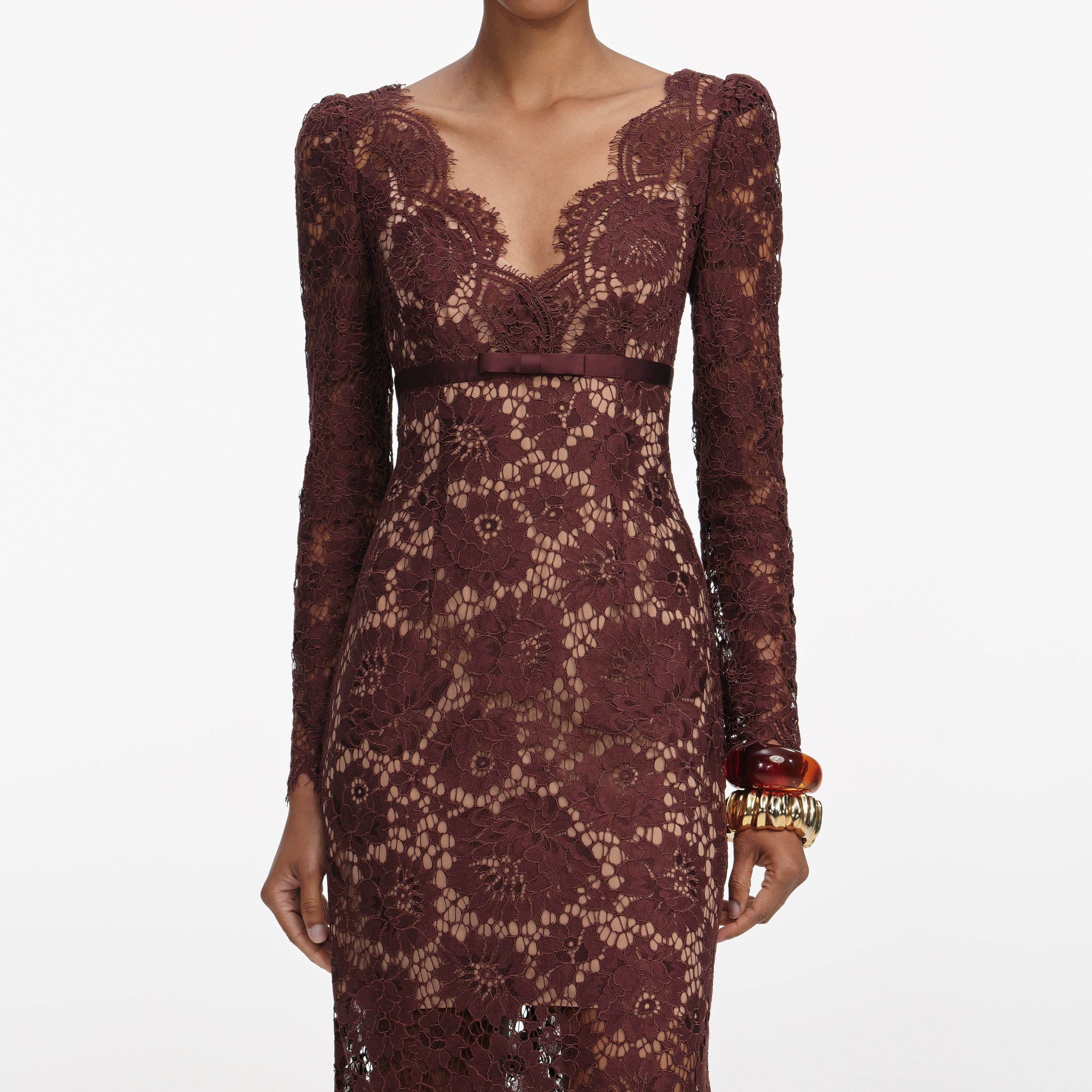 Brown Floral Lace Maxi Dress