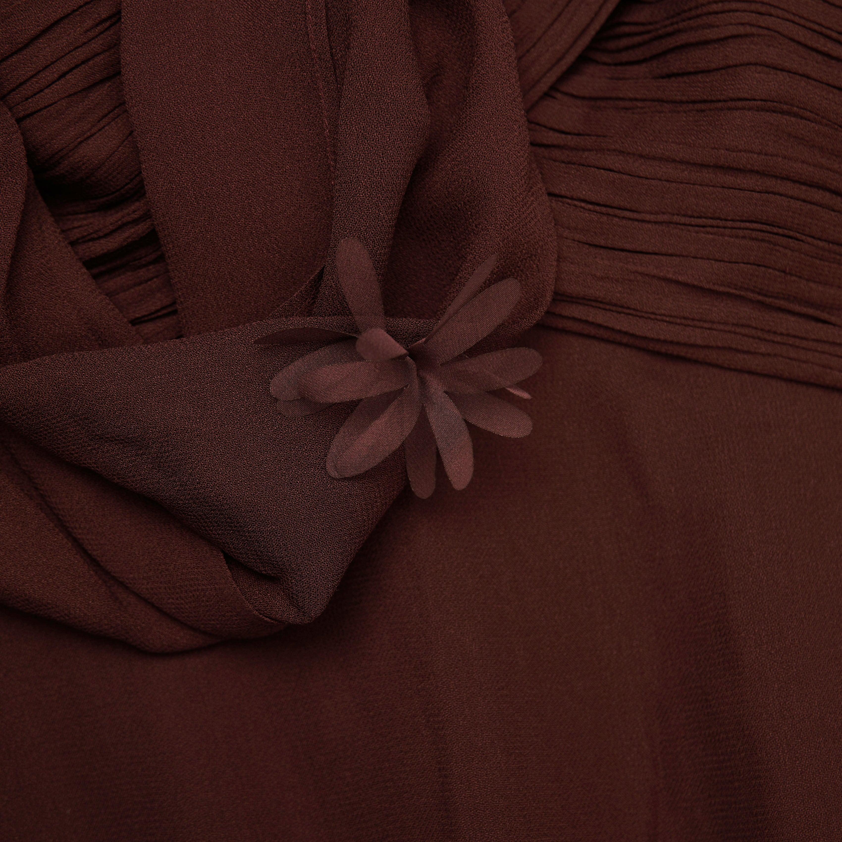 Brown Georgette Flower Maxi Dress