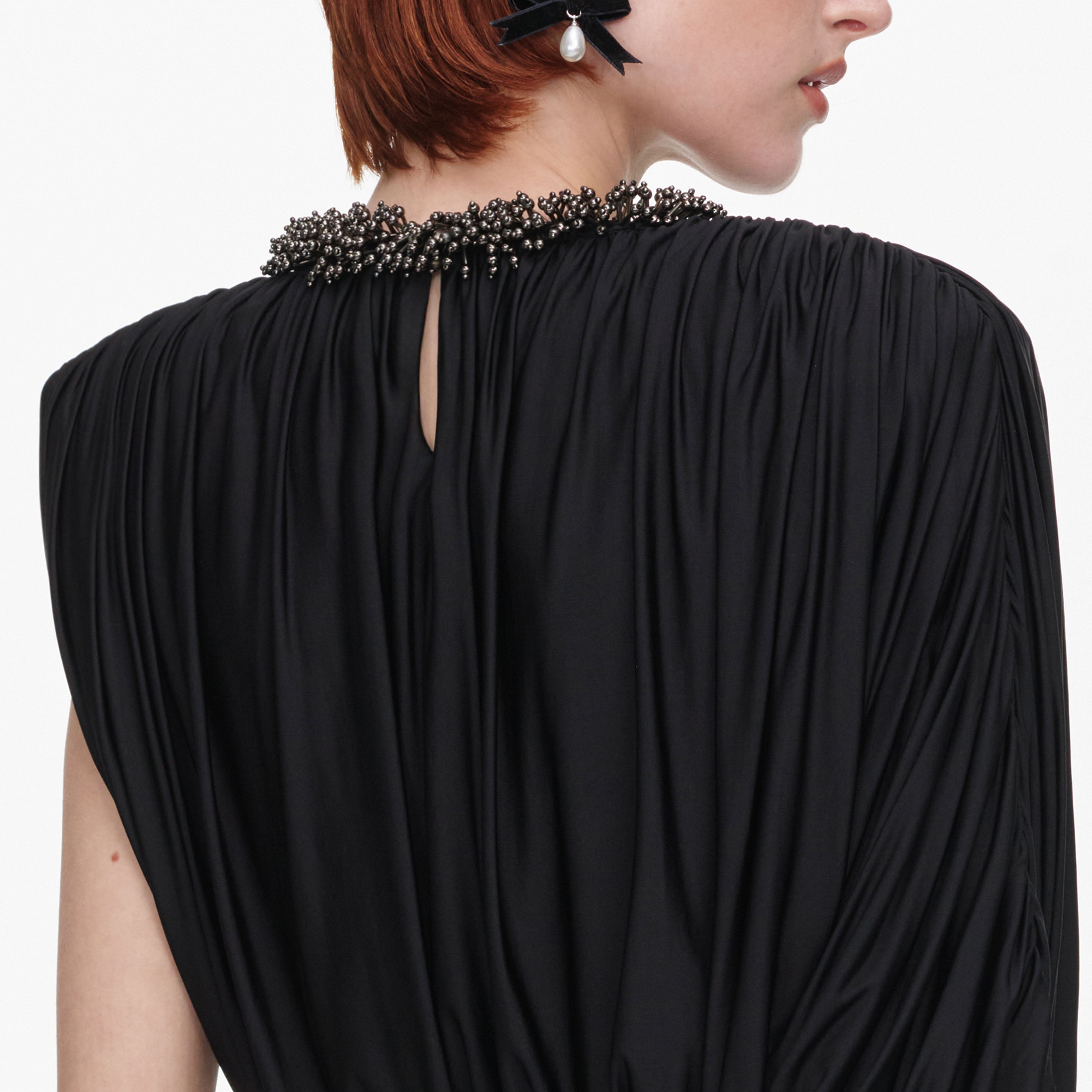 Black Jersey Asymmetric Sleeve Top