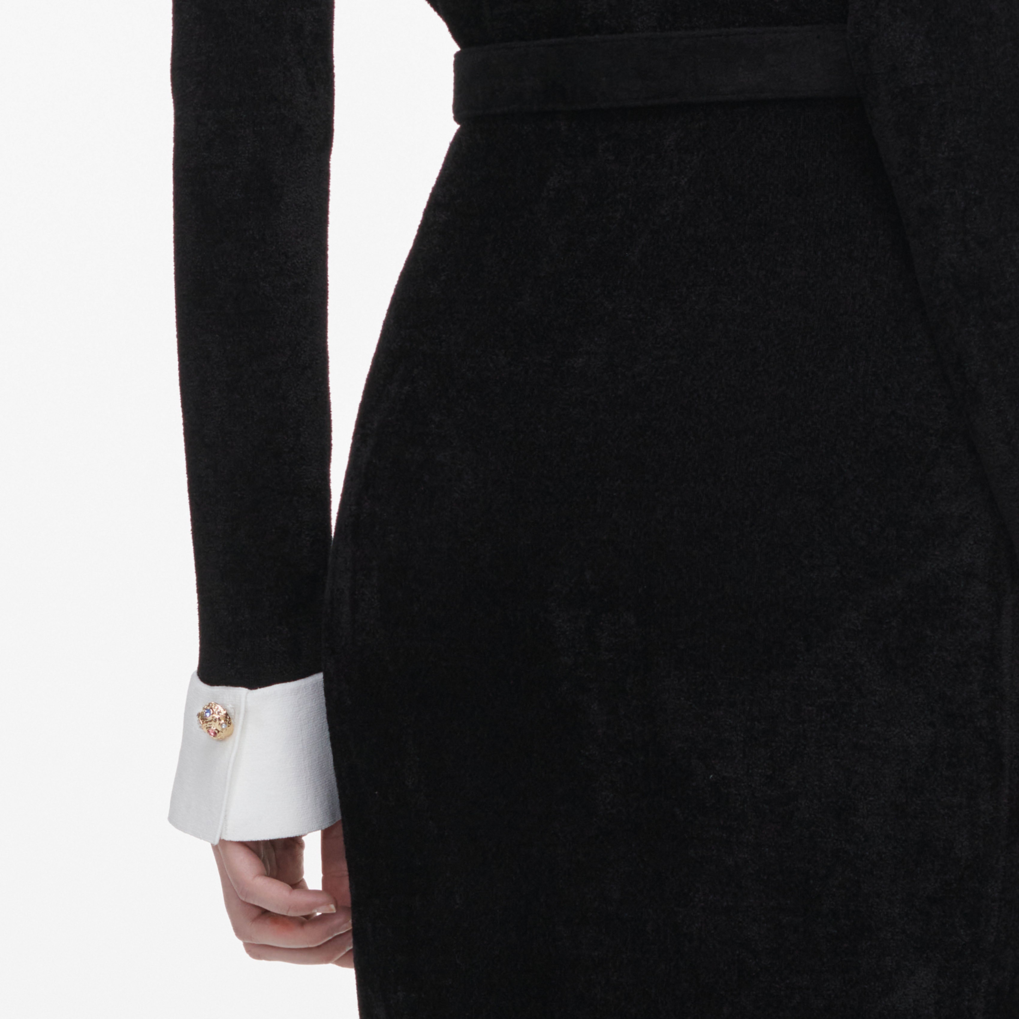 Black Chenille Knit Feather Midi Dress