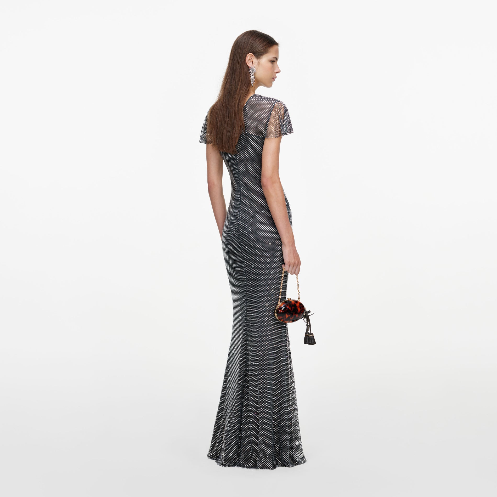 Grey Rhinestone Fishnet Maxi Dress