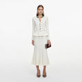 Cream Lurex Rib Knit Midi Dress