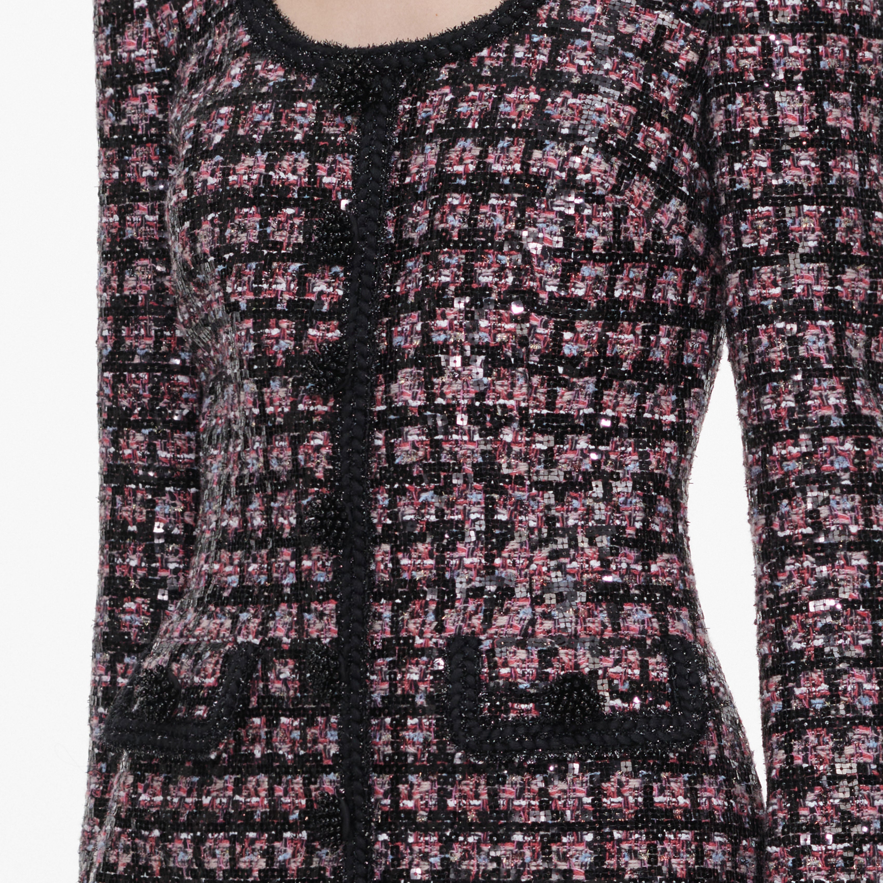 Pink and Black Sequin Boucle Mini Dress