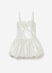 Cream Sequin Bow Mini Dress