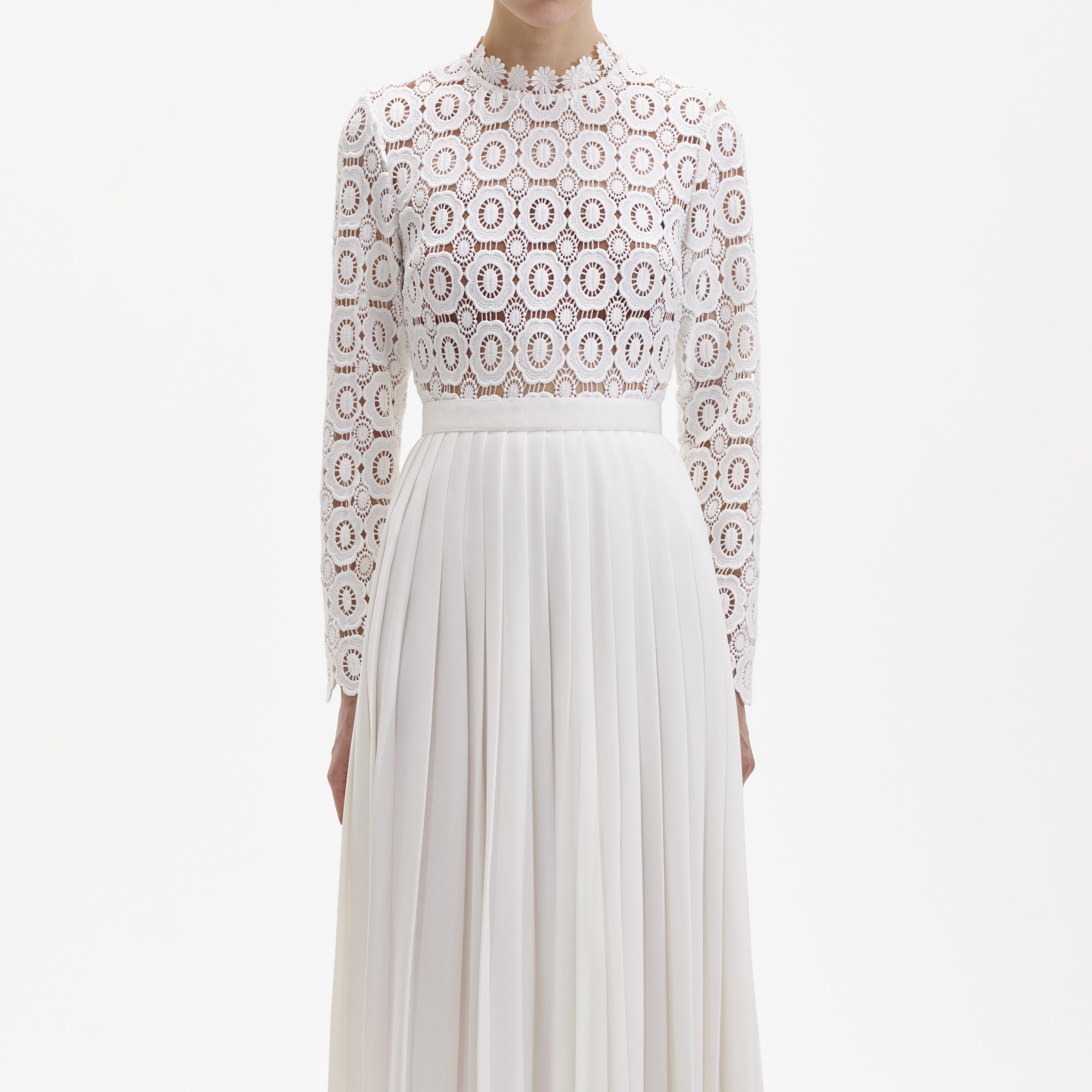 Crochet detail pleated dress white sale