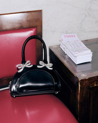 Black Leather Curved Mini Tote Bag