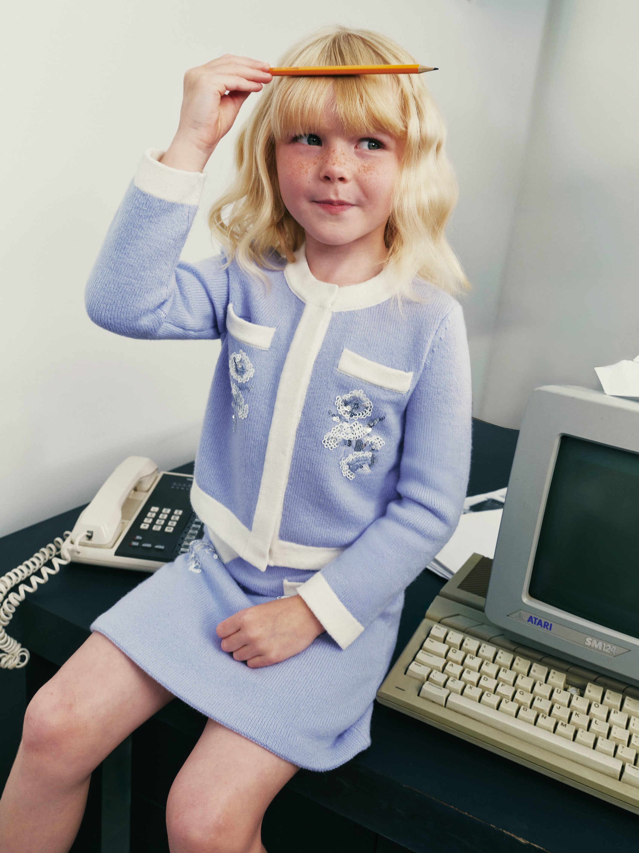 Blue Floral Knit Cardigan