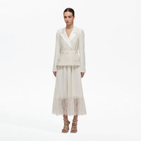 Cream Tailored Bouclé And Chiffon Midi Dress