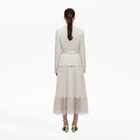 Cream Tailored Bouclé And Chiffon Midi Dress