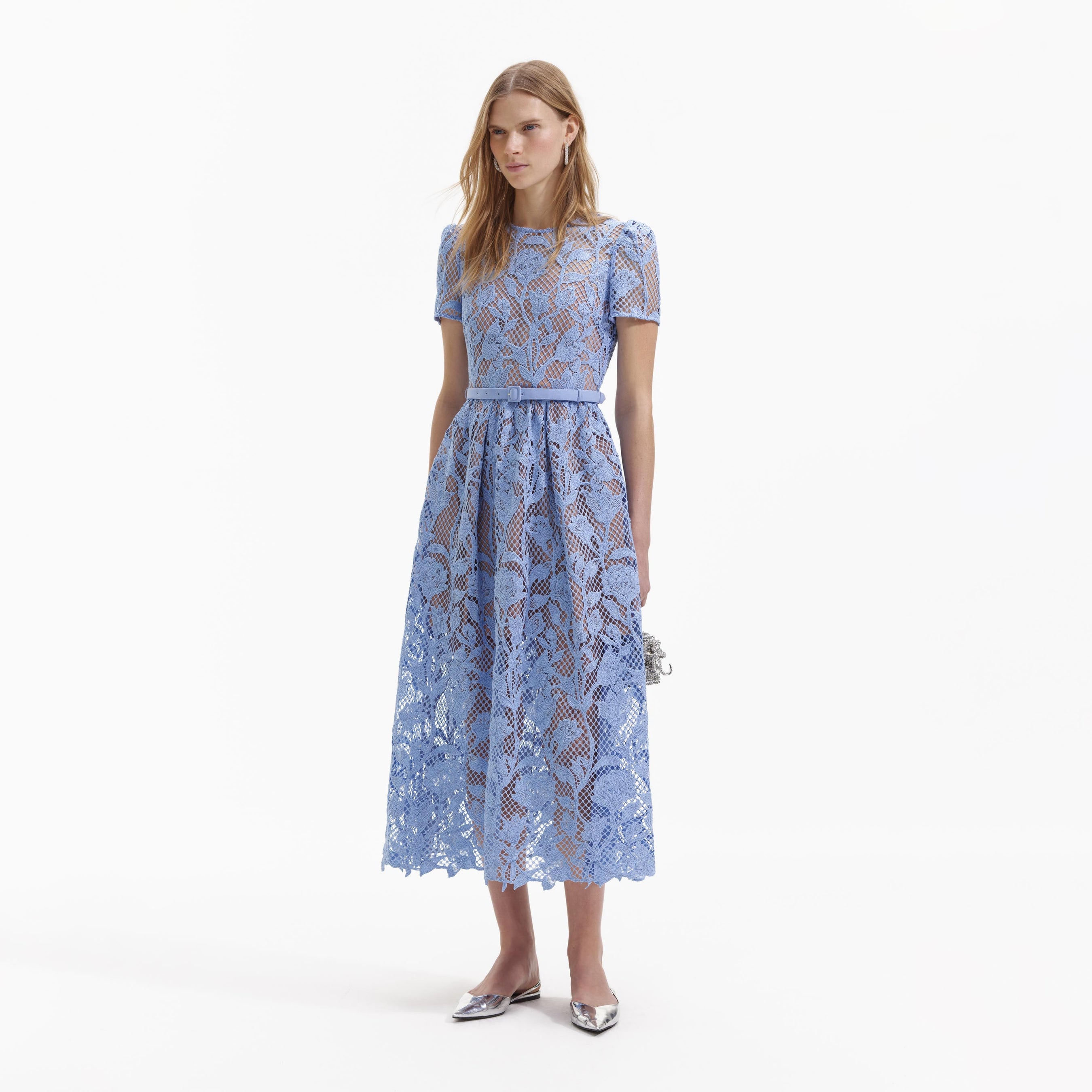 Blue Lily Lace Midi Dress