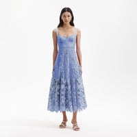 Blue Lace Midi Sweetheart Dress