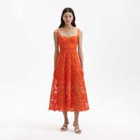 Orange Lace Midi Dress