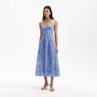 Blue Lace Midi Sweetheart Dress