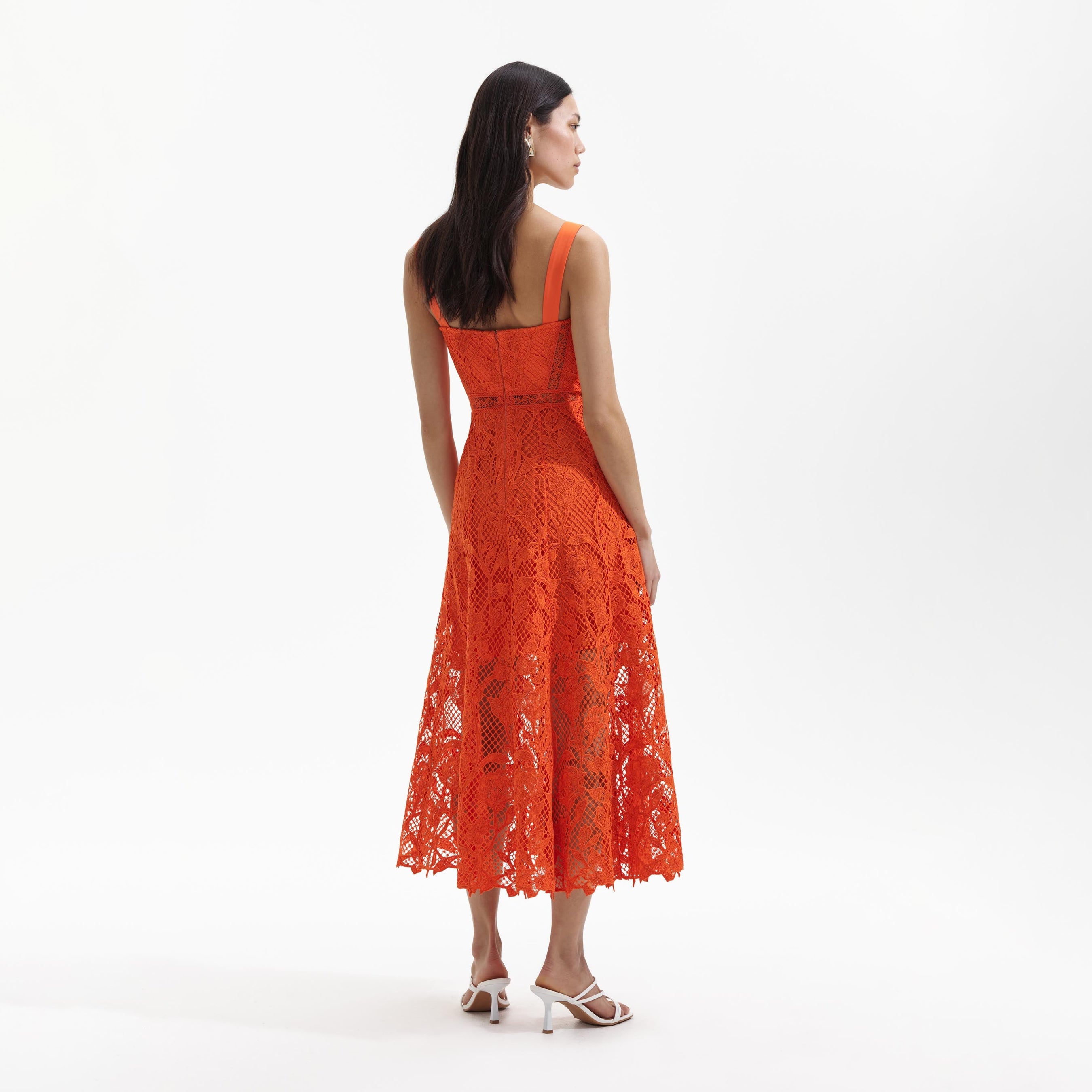 Orange Lace Midi Dress