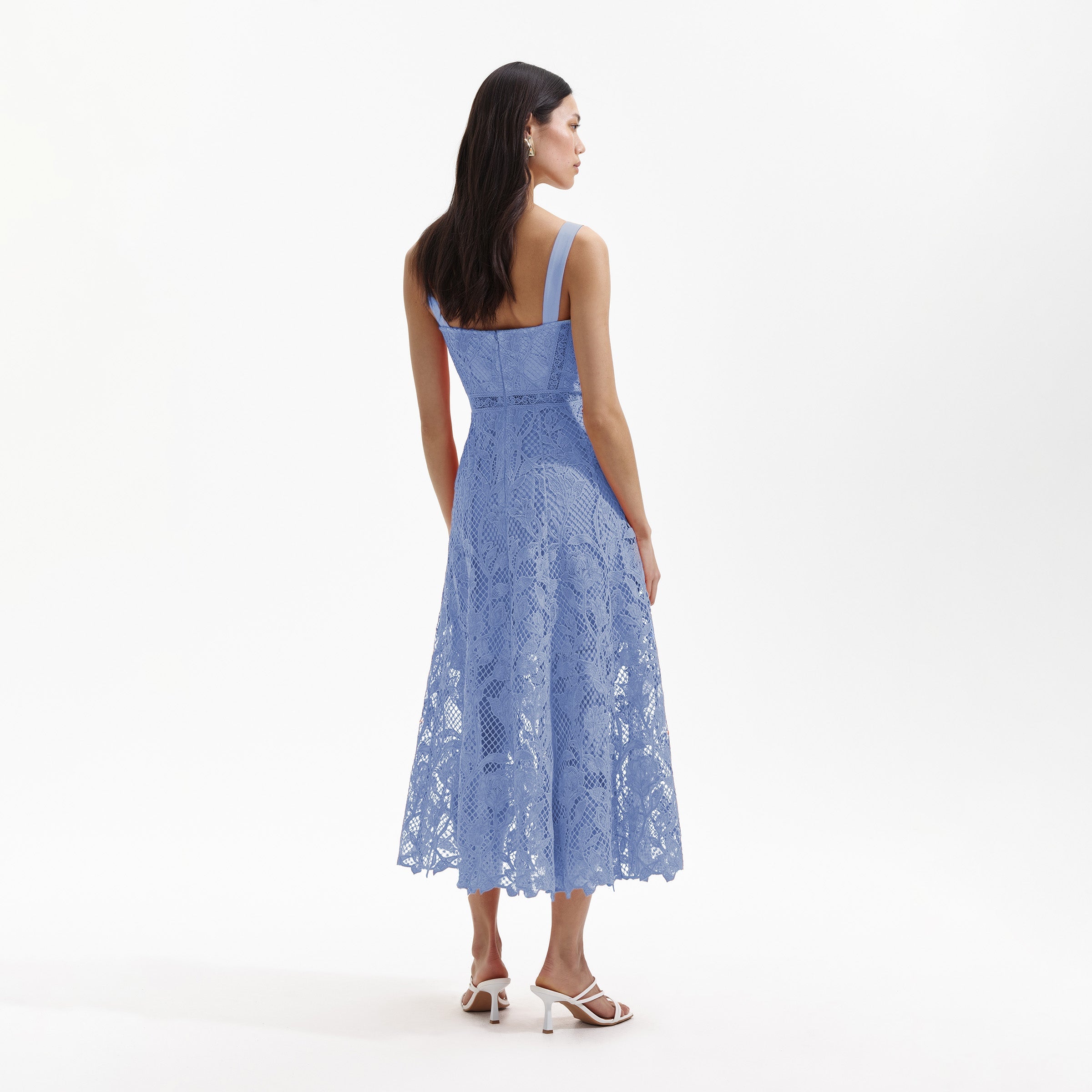 Blue Lace Midi Sweetheart Dress