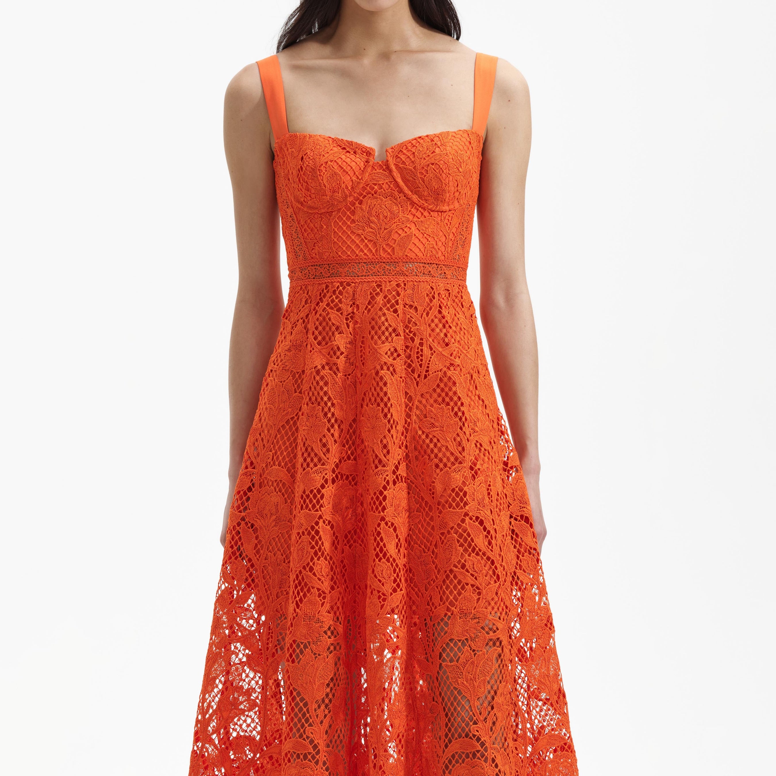 Orange Lace Midi Dress